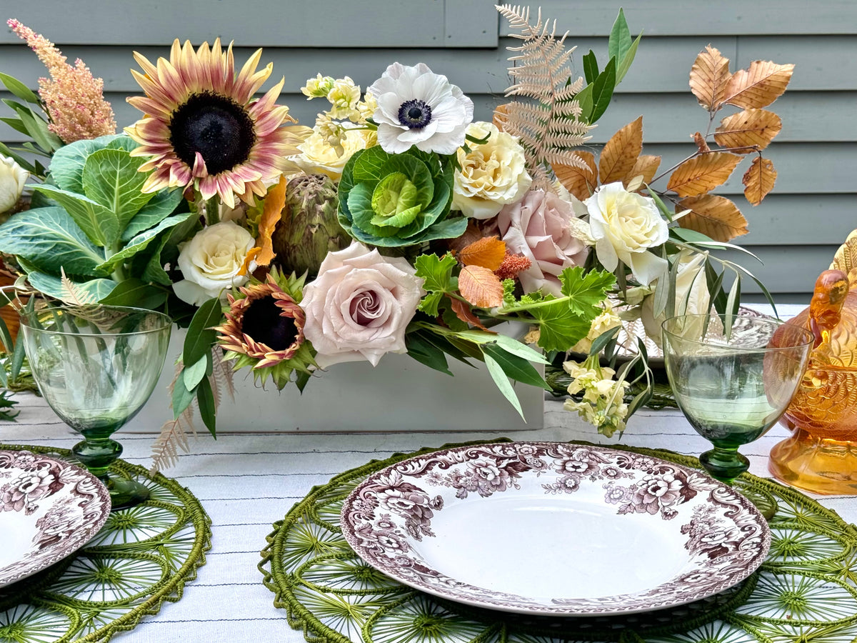 Neutral Long and Low Thanksgiving Centerpiece | Fox and the Fleur